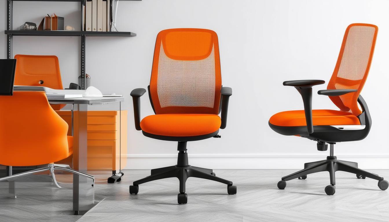 silla de oficina mesh naranja minimalista